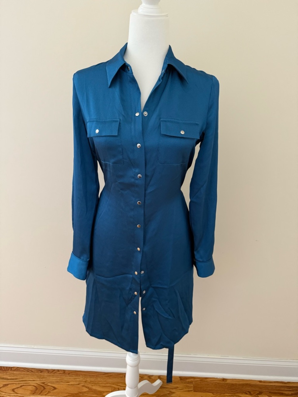 White House Black Market Teal Button-Down Shirt Dress